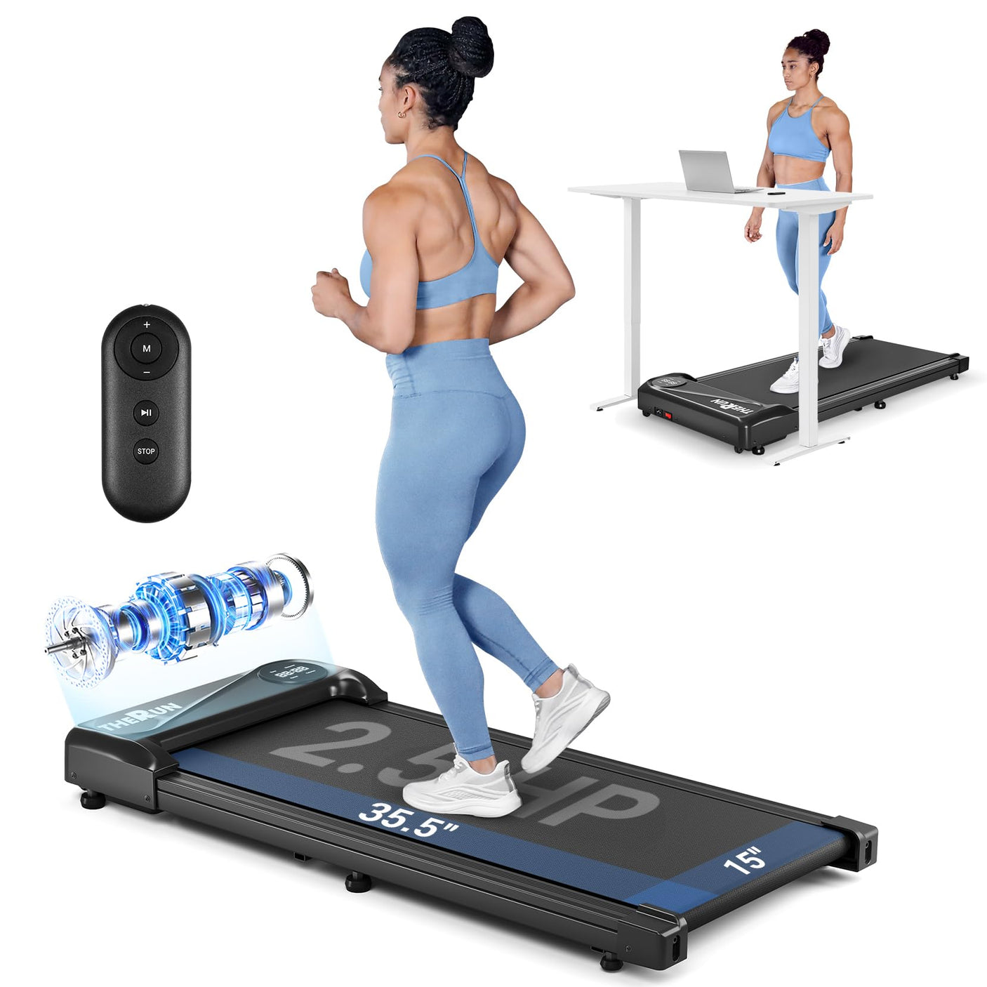 THERUN Walking Pad Treadmill Under Desk, Portable Mini Treadmill for Home/Office, Walking Pad Machine with 2.5HP and 265 lbs Weight Capacity Remote Control LED Display