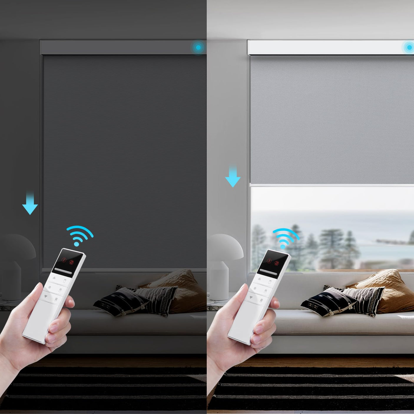 Motorized Smart Blind for Window with Remote Control, Automatic Blackout Roller Shade Customizable Size,with Valance Child Safety Rechargeable Battery Blinds (Full Blackout Black)
