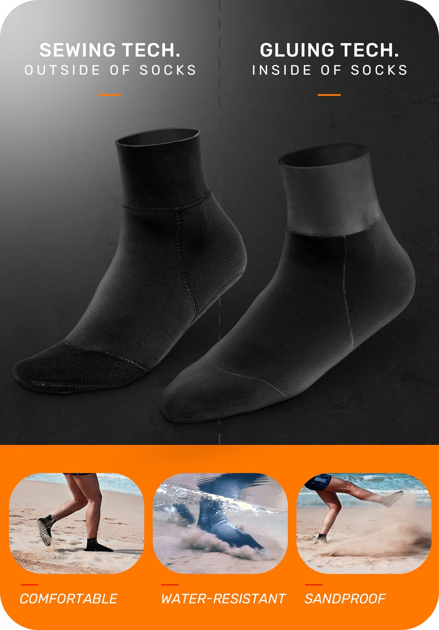 CAPAS 2mm Neoprene Sand Socks, Beach Volleyball Sand Proof Outdoor Socks, Wetsuit Diving Water Socks Keep Warm for Men Women