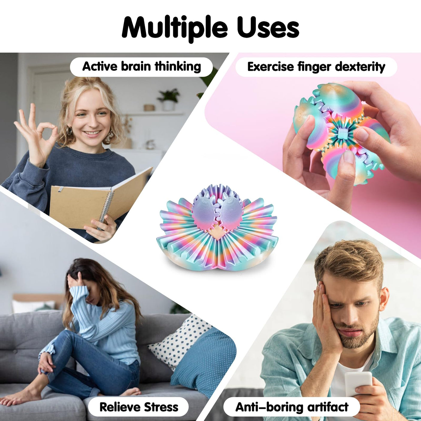 Gear Ball 3D Printed Cube Fidget Toy,Gear Sphere Fidget Toys,Sensory Toys for Stress and Anxiety Relief, Desk Toy Fidget Spinners,Stocking Stuffers for Adults & Kids Gift(Blue Green, 3.1 Inch)