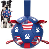 QDAN Premium Dog Toys Balls, Dog Soccer Ball with Straps, Dog Birthday Gifts, Herding Ball, Durable Balls for Small Medium Pet, Puppy Outdoor Toy, Pet Training Soccer Ball, World Cup Soccer (6 Inch)
