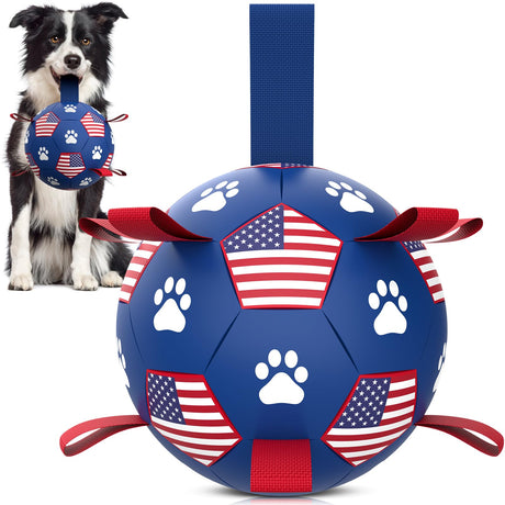 QDAN Premium Dog Toys Balls, Dog Soccer Ball with Straps, Dog Birthday Gifts, Herding Ball, Durable Balls for Small Medium Pet, Puppy Outdoor Toy, Pet Training Soccer Ball, World Cup Soccer (6 Inch)
