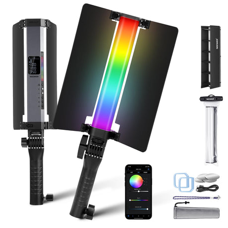 NEEWER RGB LED Video Light Stick, Touch Bar & APP Control, Magnetic Handheld Photography Lighting Wand, Dimmable 3200K~5600K CRI98+ Full Color LED Light with 6400mAh Battery, 17 Scenes, RGB1
