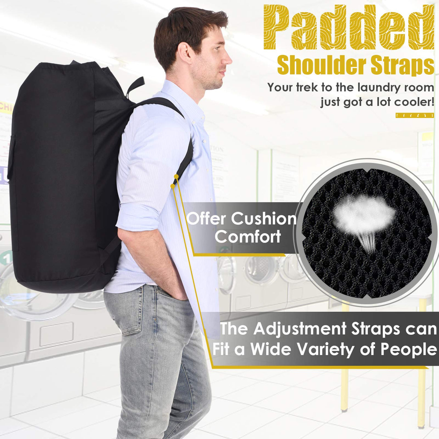 Laundry Bag Backpack Extra Large, 115L Laundry Backpack with Padded Shoulder Strap, Sturdy Travel Laundry Bags, Hanging Laundry Bag for College Dorm, Apartment, Clothes Hamper Bag for Laundromat
