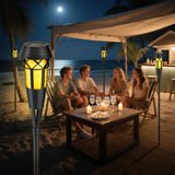 Flickering Flames Solar Powered Lights - Upgraded Solar Torches Waterproof Outdoor Decorative Lighting Auto On/Off, Handmade Bamboo Finish, 2-Pack