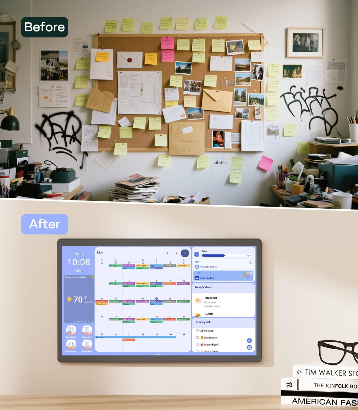Cozyla 32 Inch Digital Calendar Wall Touch Screen Chore Chart To Do List Notepad Electronic Smart Calendar Digital for Family Meal Planner Support All App Via App Store Android Tablet Wall Mount Black