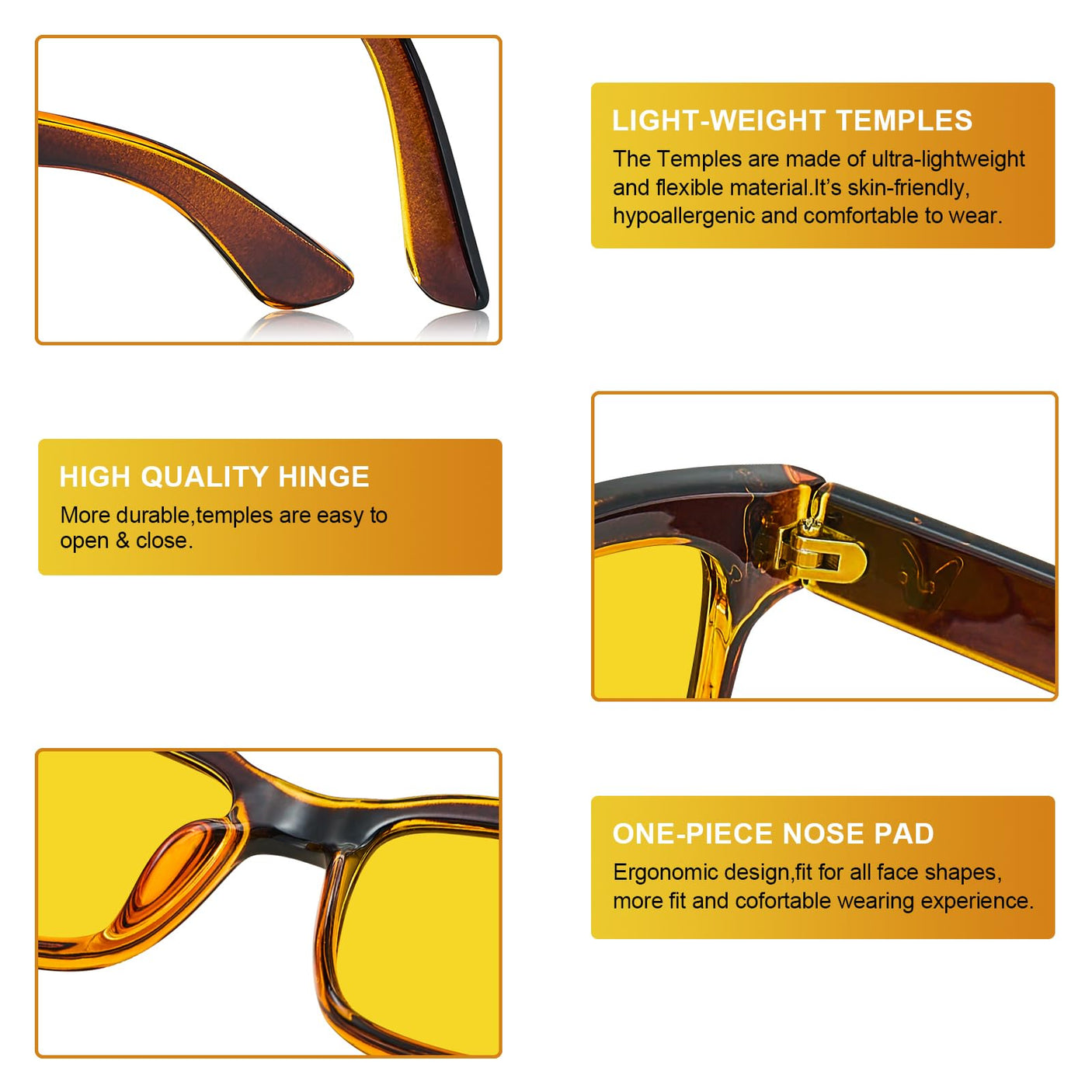 CARFIA Night Vision Glasses Driving for Men Women Anti-glare,Safety HD Yellow Lens Fishing Golf Narrow Face Glasses