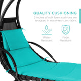 Best Choice Products Outdoor Hanging Curved Steel Chaise Lounge Chair Swing w/Built-in Pillow and Removable Canopy -Red