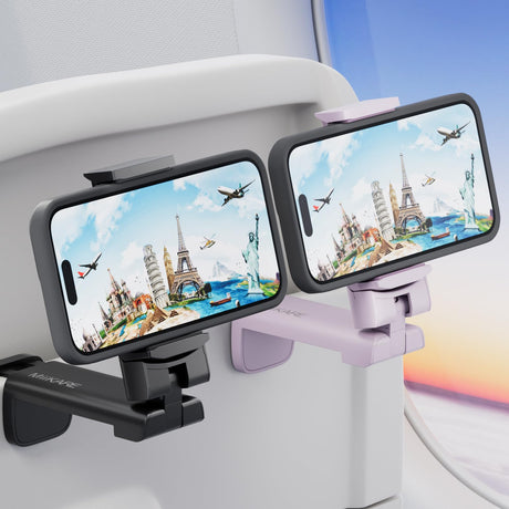 MiiKARE Airplane Travel Essentials Phone Holder, Universal Handsfree Phone Mount for Flying with 360 Degree Rotation, Accessory for Airplane, Travel Must Haves Phone Stand for Desk, Tray Table