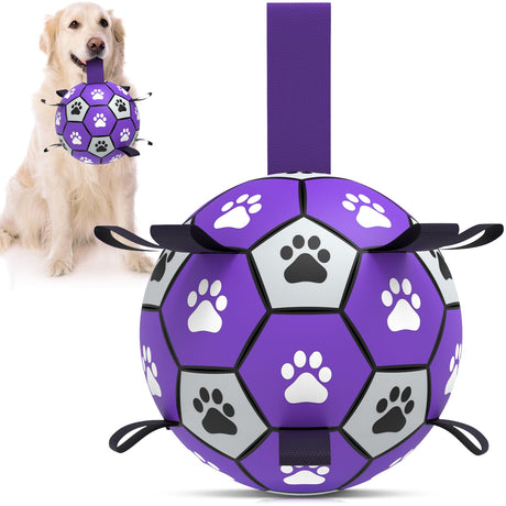 QDAN Premium Dog Toys Balls, Dog Soccer Ball with Straps, Dog Birthday Gifts, Herding Ball, Durable Balls for Small Medium Pet, Puppy Outdoor Toy, Pet Training Soccer Ball, World Cup Soccer (6 Inch)