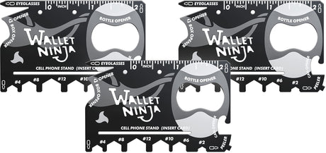 Wallet Ninja Multitool Card – 18 in 1 Credit Card Multi-Tool (Bottle Opener, Can Opener, Screwdrivers, Phone Stand & More) – Black