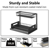 Under Sink Organizers and Storage 2 Tier Slide Out Kitchen Cabinet Organizer Sturdy Metal Bathroom Storage (Black, 1 Pack)