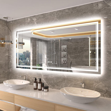60x30 Inch LED Bathroom Mirror with Lights, Color Changing RGD Backlit and Front Light Mirror,Lighted Vanity Mirrors for Bathroom Wall, Dimmable, Anti-Fog,Shatterproof,Memory
