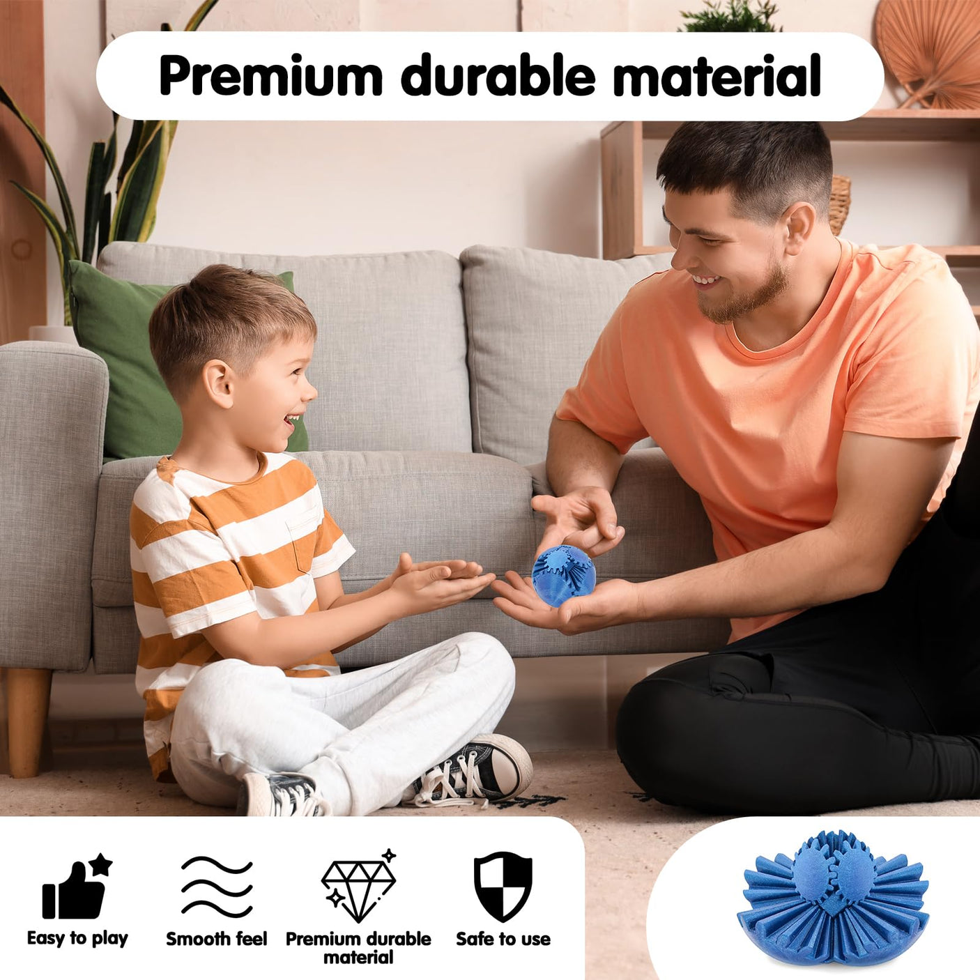 Gear Ball 3D Printed Cube Fidget Toy,Gear Sphere Fidget Toys,Sensory Toys for Stress and Anxiety Relief, Desk Toy Fidget Spinners,Stocking Stuffers for Adults & Kids Gift(Blue Green, 3.1 Inch)