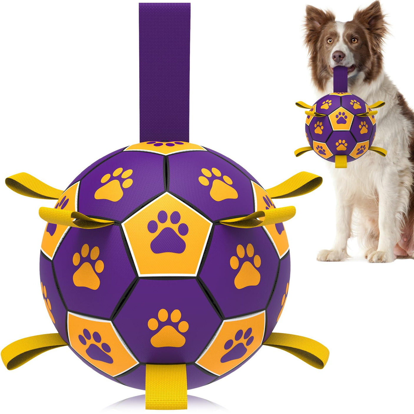 QDAN Premium Dog Toys Balls, Dog Soccer Ball with Straps, Dog Birthday Gifts, Herding Ball, Durable Balls for Small Medium Pet, Puppy Outdoor Toy, Pet Training Soccer Ball, World Cup Soccer (6 Inch)