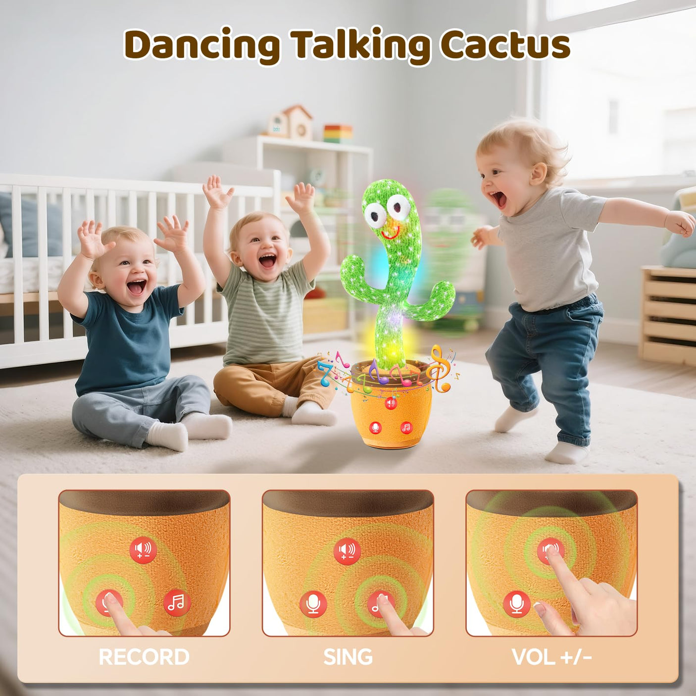 Dancing Talking Cactus Toy for Baby Toddler, Boys Girls Gifts Singing Mimicking Recording Repeating What You Say Baby Toys with 120 English Songs (Adjustable Volume)
