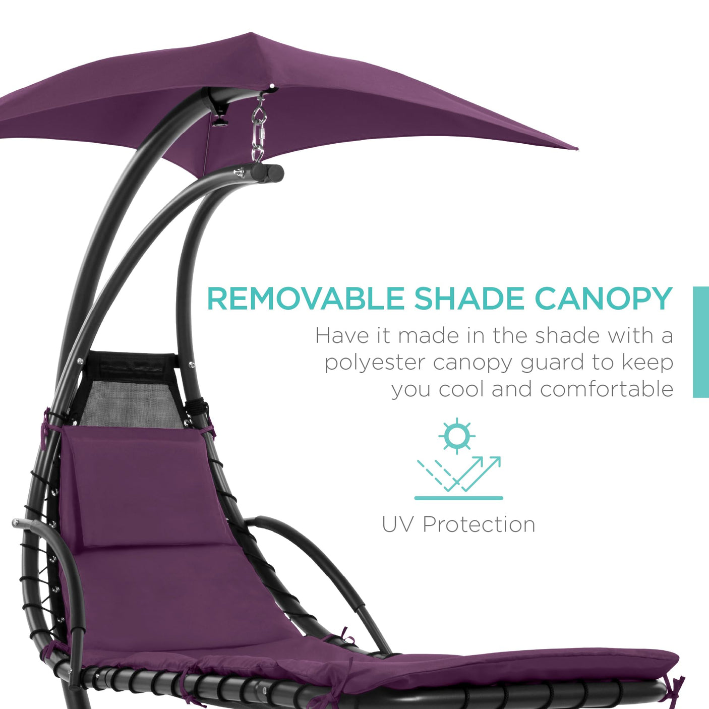 Best Choice Products Outdoor Hanging Curved Steel Chaise Lounge Chair Swing w/Built-in Pillow and Removable Canopy -Red