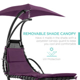 Best Choice Products Outdoor Hanging Curved Steel Chaise Lounge Chair Swing w/Built-in Pillow and Removable Canopy -Red