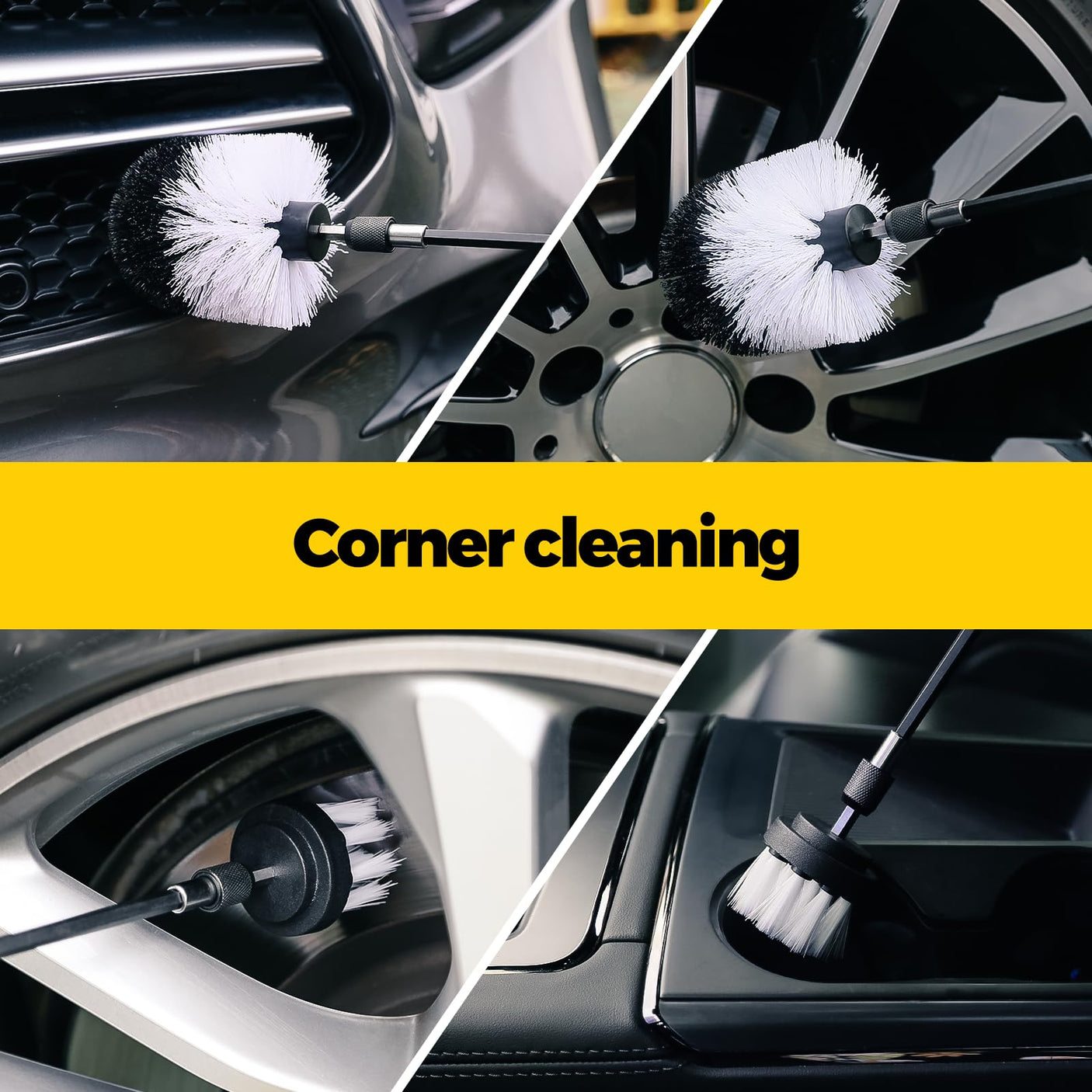 Holikme 6Pack Drill Brush Power Scrubber Cleaning Brush Extended Long Attachment Set All Purpose Drill Scrub Brushes Kit for Grout, Floor, Tub, Bathroom and Kitchen Surface,Scratch Brushes（Yellow）