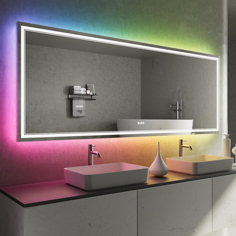 60x30 Inch LED Bathroom Mirror with Lights, Color Changing RGD Backlit and Front Light Mirror,Lighted Vanity Mirrors for Bathroom Wall, Dimmable, Anti-Fog,Shatterproof,Memory