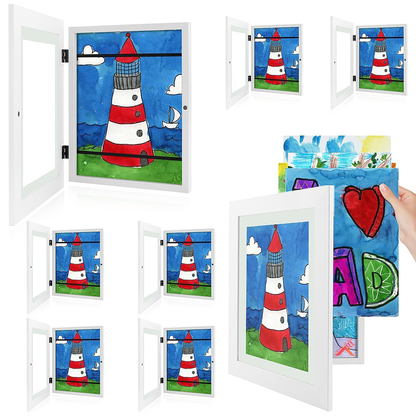 Golden State Art, 10x12.5 Kids Art Frames, Front-Opening Picture Frame Great for Kids Drawings, Artworks, Children Art Projects, Schoolwork, Home or Office (Walnut Set of 2)