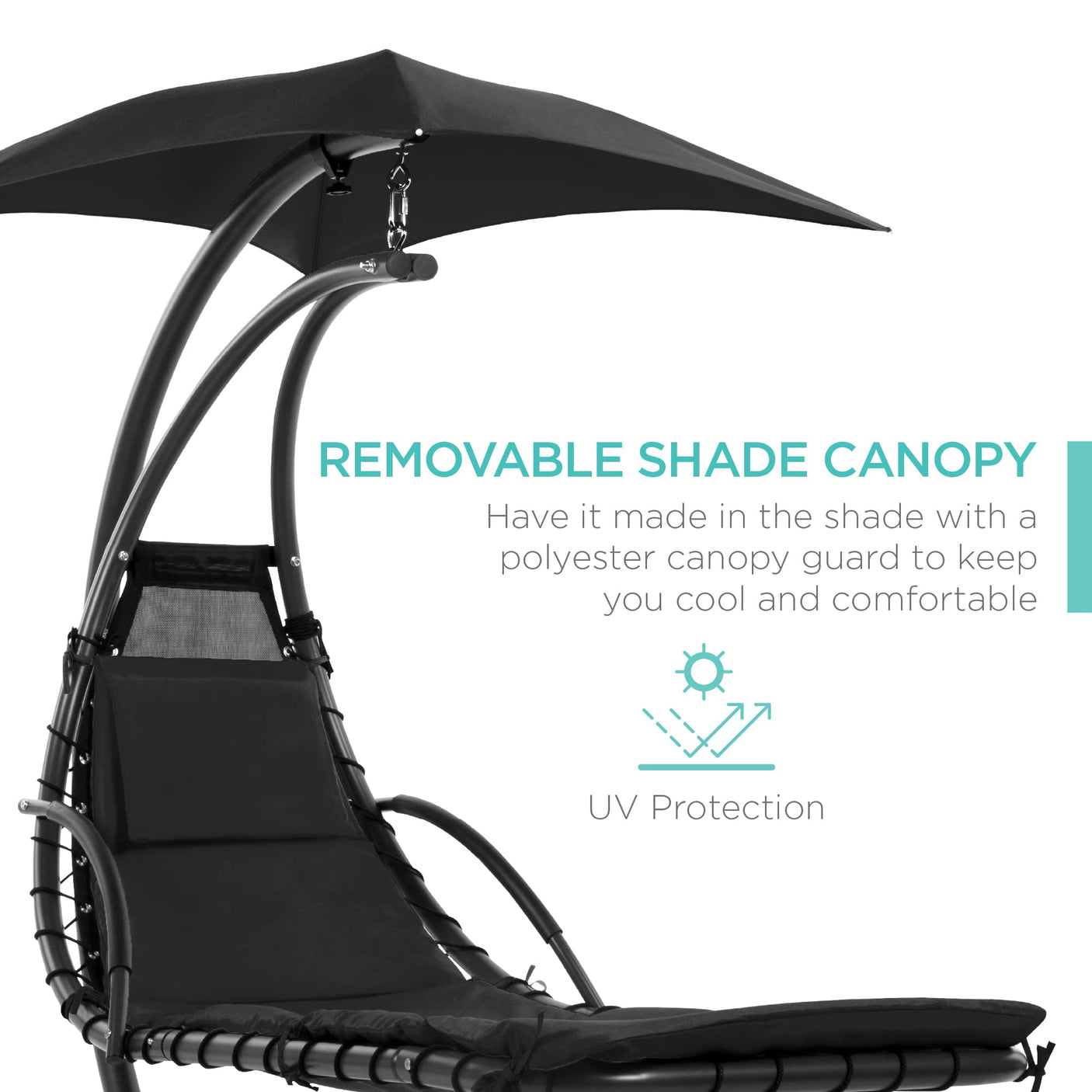 Best Choice Products Outdoor Hanging Curved Steel Chaise Lounge Chair Swing w/Built-in Pillow and Removable Canopy -Red