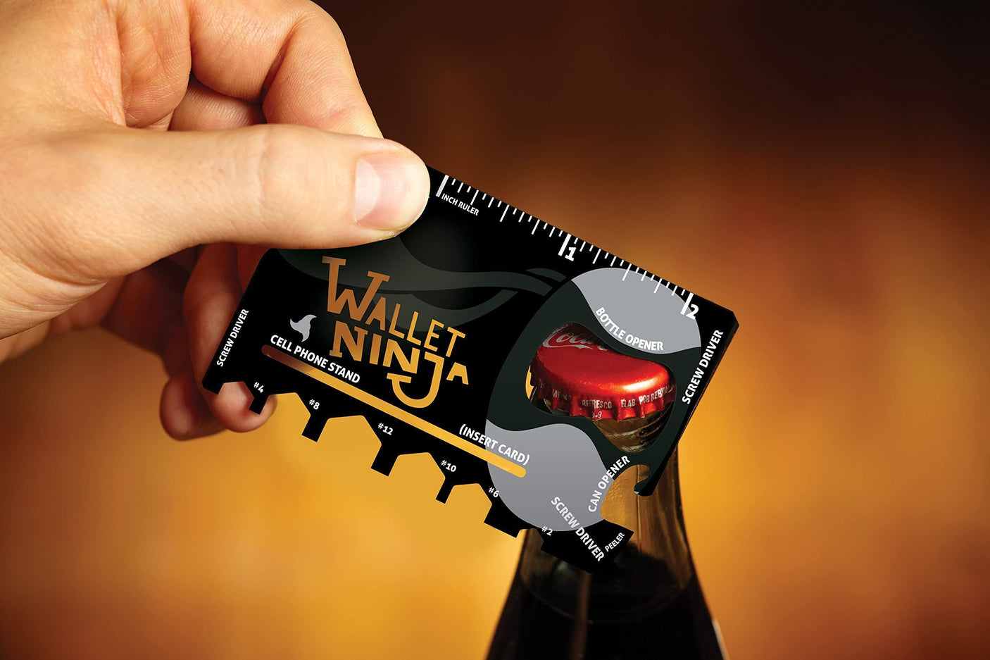 Wallet Ninja Multitool Card – 18 in 1 Credit Card Multi-Tool (Bottle Opener, Can Opener, Screwdrivers, Phone Stand & More) – Black