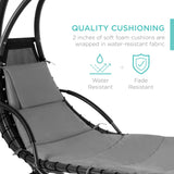 Best Choice Products Outdoor Hanging Curved Steel Chaise Lounge Chair Swing w/Built-in Pillow and Removable Canopy -Red