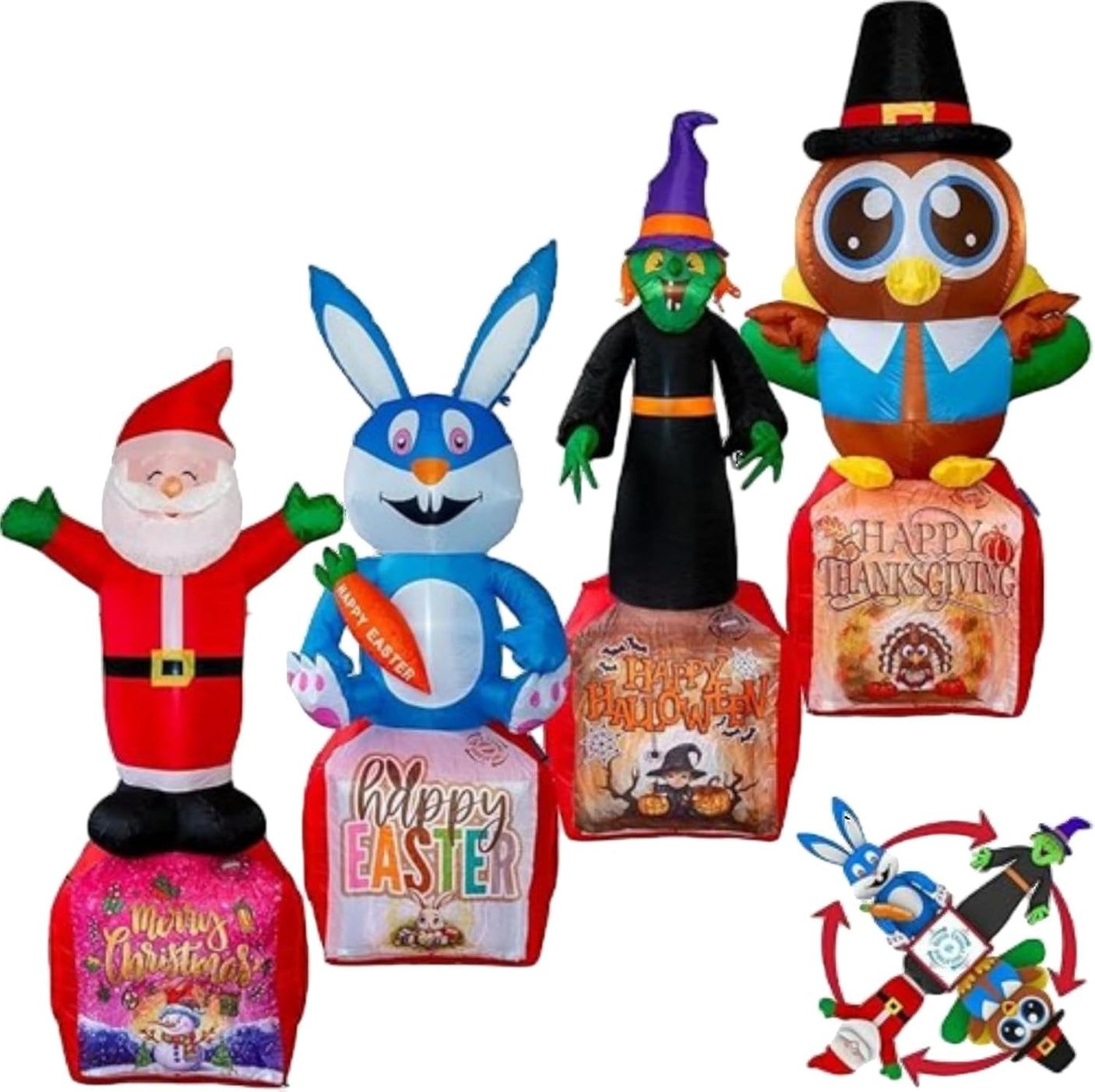 Inflatable 4-in-1 Holiday Yard Decoration – Easter, Halloween, Thanksgiving & Christmas with LED Lights, Built-in Blower, Compact Storage | Indoor & Outdoor Use, UL Certified