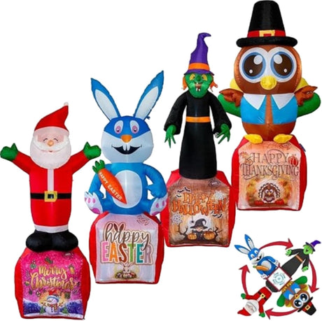 Inflatable 4-in-1 Holiday Yard Decoration – Easter, Halloween, Thanksgiving & Christmas with LED Lights, Built-in Blower, Compact Storage | Indoor & Outdoor Use, UL Certified