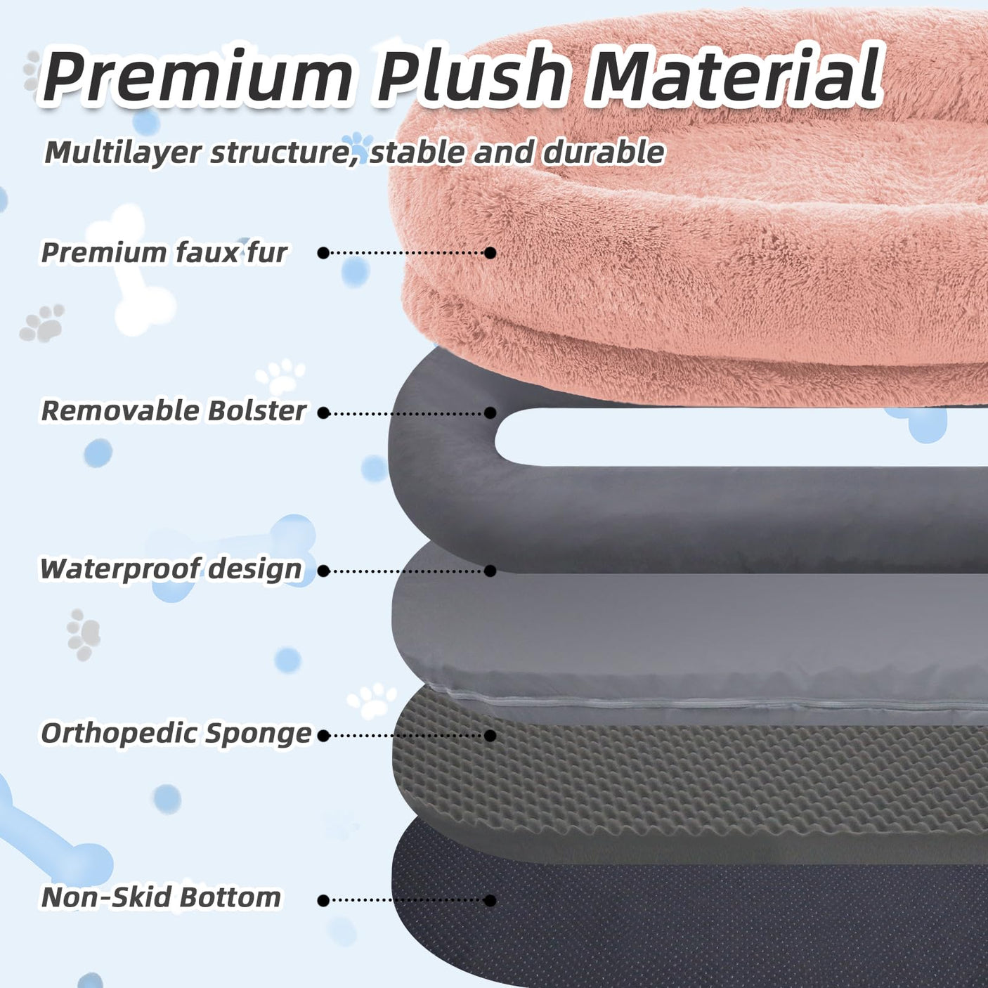 Human Dog Bed, Large Dog Beds for Humans Size Fits You and Pets, Washable Faux Fur Orthopedic Human Pet Bed for People Doze Off, Napping, Present Pillow, Blanket, Strap - Khaki