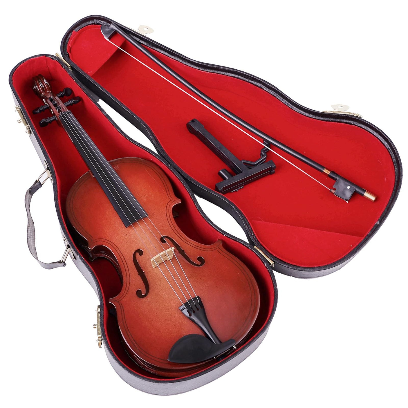 Wooden Miniature Violin with Stand, Bow and Case Mini Musical Instrument Violin Replica Collectible Figurines Dollhouse Accessories Model Home Decoration Display Ornament (3.15"x1.18"x0.59")