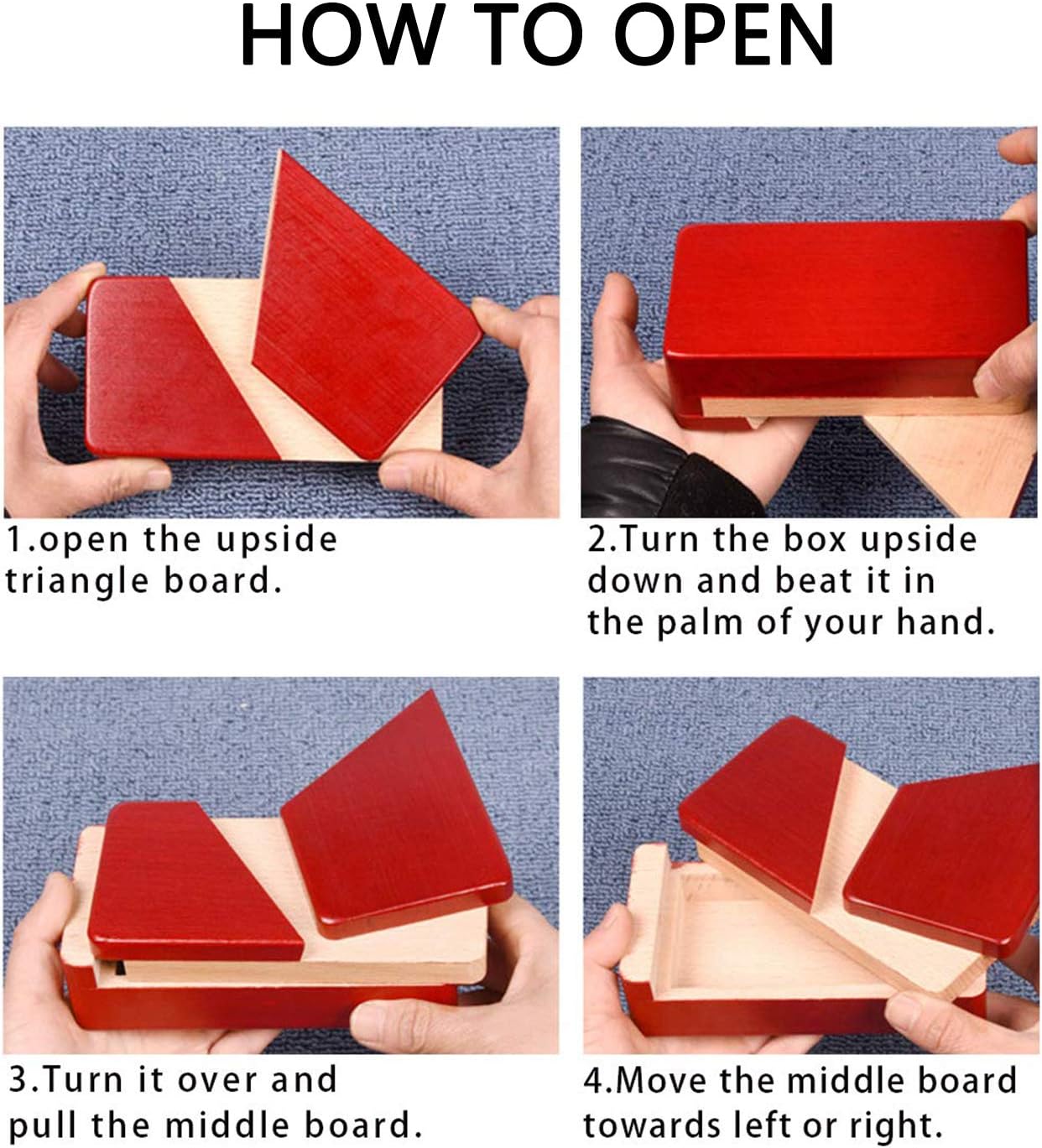 DC-BEAUTIFUL Impossible Puzzle Master Secret Opening Wooden Red Magic Box With Secret Drawer - Mysterious Gift Puzzle