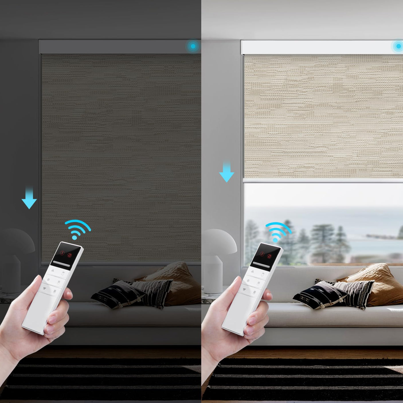 Motorized Smart Blind for Window with Remote Control, Automatic Blackout Roller Shade Customizable Size,with Valance Child Safety Rechargeable Battery Blinds (Full Blackout Black)