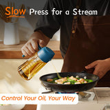 TrendPlain 16oz/470ml Glass Olive Oil Sprayer for Cooking - 2 in 1 Olive Oil Dispenser for Kitchen Gadgets, Air Fryer, Salad, and BBQ - Navy