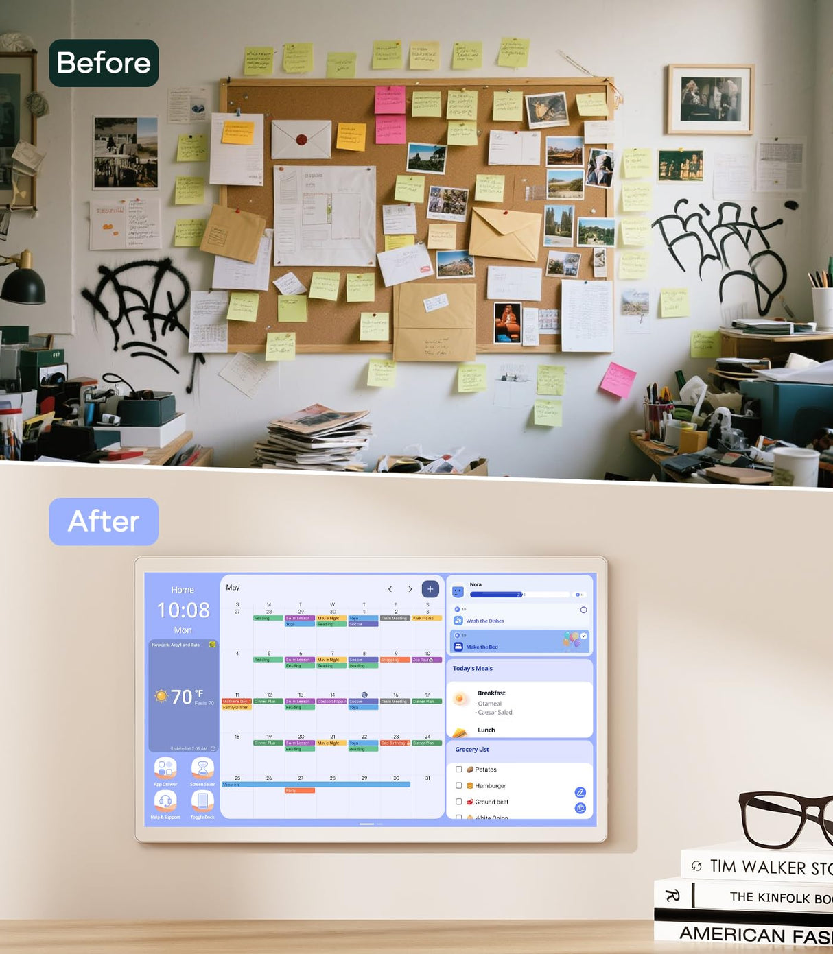 Cozyla 32 Inch Digital Calendar Wall Touch Screen Chore Chart To Do List Notepad Electronic Smart Calendar Digital for Family Meal Planner Support All App Via App Store Android Tablet Wall Mount Black