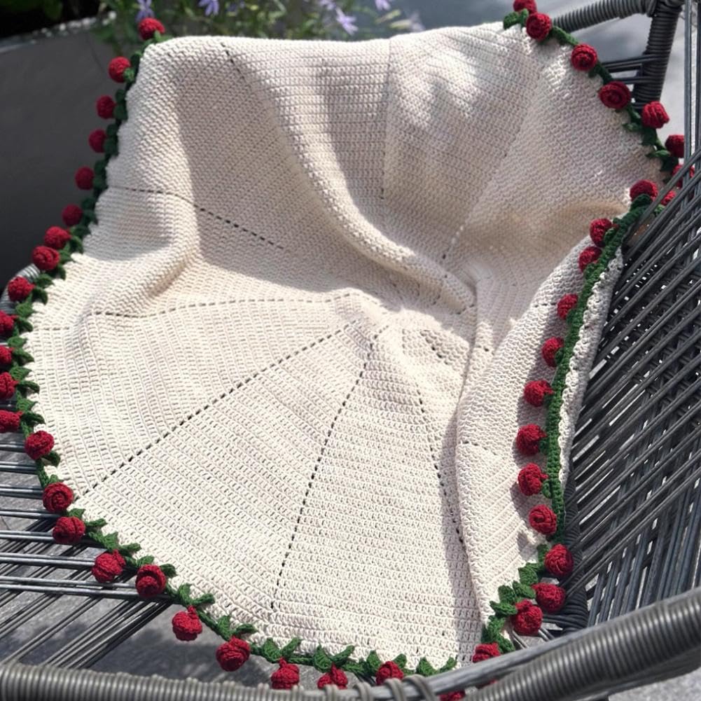 Crochet Flower Rose Bouquet Blanket Handmade – Surprise Bouquet Blanket, Romantic Knitted Rose Floral Bed Throw Blankets, Gift for Mother’s Day Birthday Home Decor (2.6ft Finished-Jasmine)
