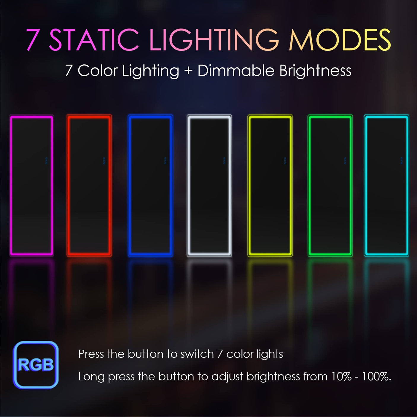 LVSOMT LED RGB Full Length Mirror, Full Body Mirror with Lights, Wall Mounted Lighted Mirror, Over The Door Hanging Mirror, 14 LED Light + Dimmable Brightness + Adjustable Speed, 47" x 16"
