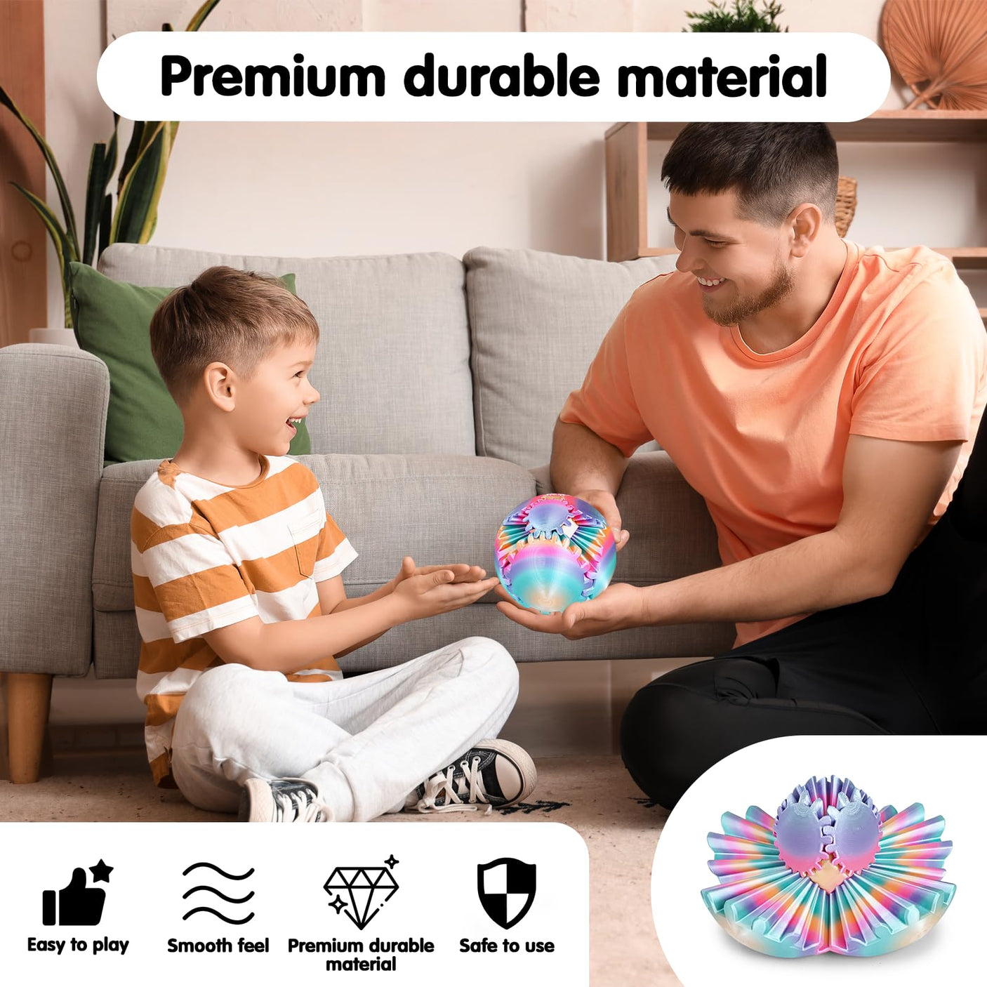 Gear Ball 3D Printed Cube Fidget Toy,Gear Sphere Fidget Toys,Sensory Toys for Stress and Anxiety Relief, Desk Toy Fidget Spinners,Stocking Stuffers for Adults & Kids Gift(Blue Green, 3.1 Inch)