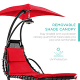 Best Choice Products Outdoor Hanging Curved Steel Chaise Lounge Chair Swing w/Built-in Pillow and Removable Canopy -Red