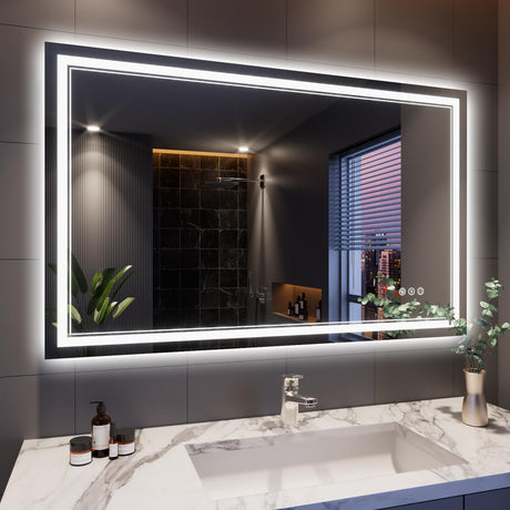 60x30 Inch LED Bathroom Mirror with Lights, Color Changing RGD Backlit and Front Light Mirror,Lighted Vanity Mirrors for Bathroom Wall, Dimmable, Anti-Fog,Shatterproof,Memory