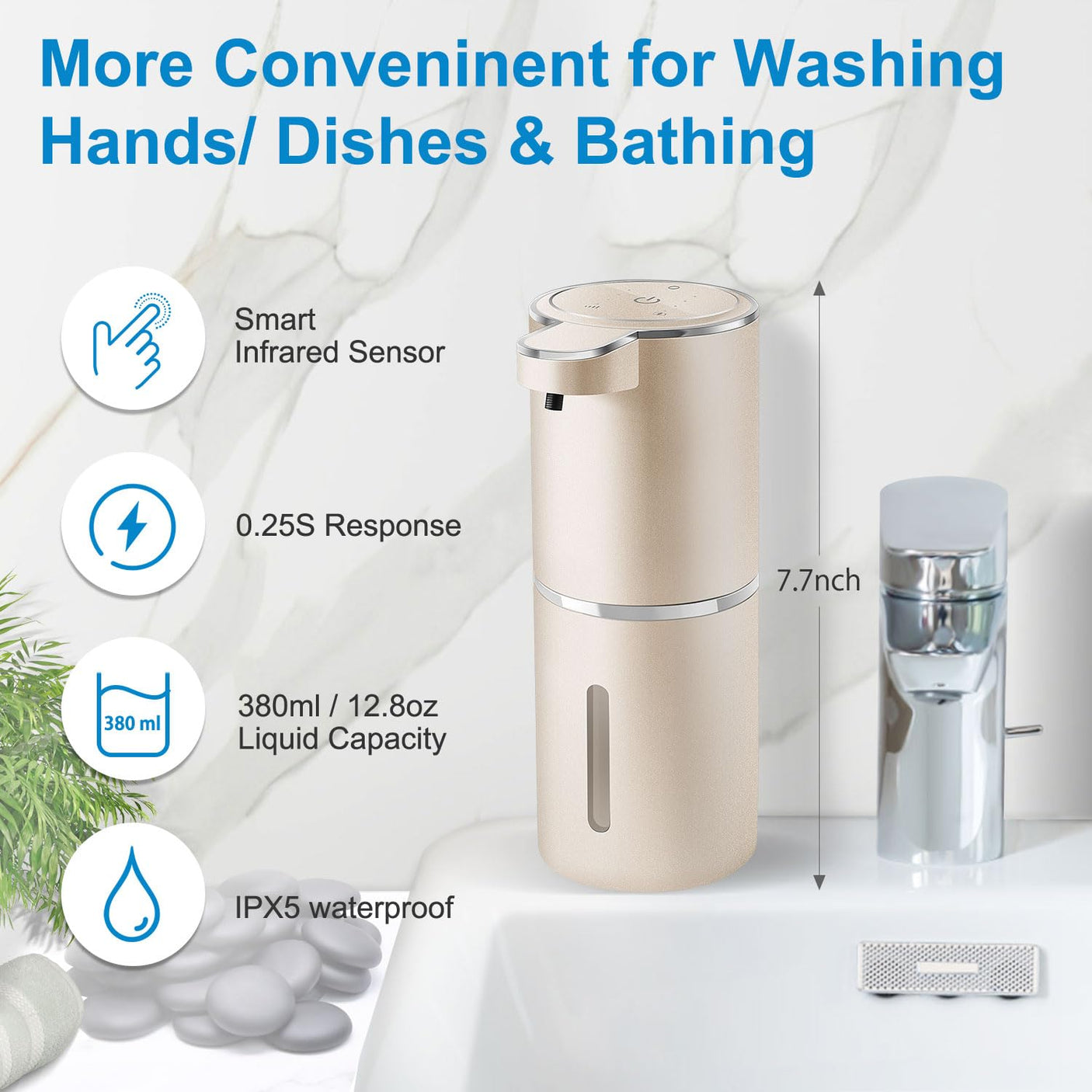 Automatic Foaming Soap Dispenser,4-Level Adjustable Foam, Wall Mount, USB Rechargeable,12.8oz/ 380ml,Touchless Hand & Dish Soap Dispenser for Bathroom, Kitchen,Hotel, Restaurant