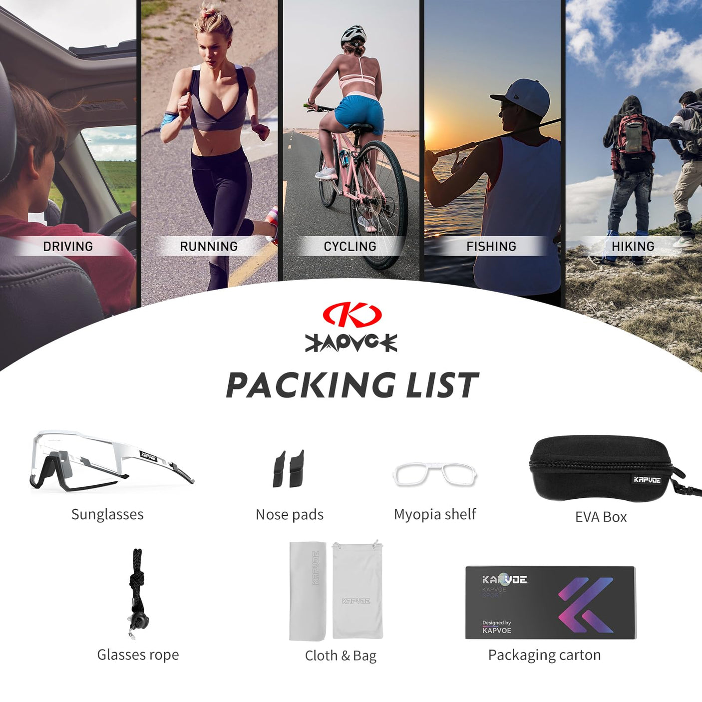 KAPVOE Photochromic Cycling Glasses MTB Clear Mountain Bike Transition Bicycle Sunglasses for Men Women - K9022