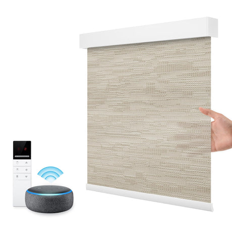 Motorized Smart Blind for Window with Remote Control, Automatic Blackout Roller Shade Customizable Size,with Valance Child Safety Rechargeable Battery Blinds (Full Blackout Black)