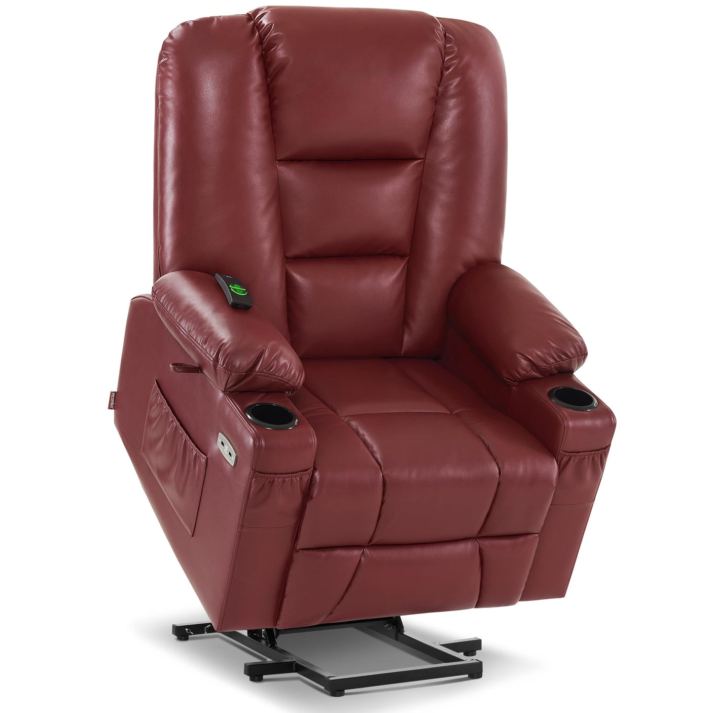 MCombo Power Lift Recliner Chair for Elderly, Lift Chair with Heat and Massage, USB Ports, Cup Holders, Faux Leather 7519 (Medium, Dark Brown)