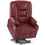 MCombo Power Lift Recliner Chair for Elderly, Lift Chair with Heat and Massage, USB Ports, Cup Holders, Faux Leather 7519 (Medium, Dark Brown)