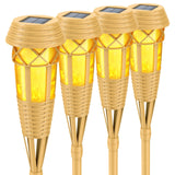 Flickering Flames Solar Powered Lights - Upgraded Solar Torches Waterproof Outdoor Decorative Lighting Auto On/Off, Handmade Bamboo Finish, 2-Pack