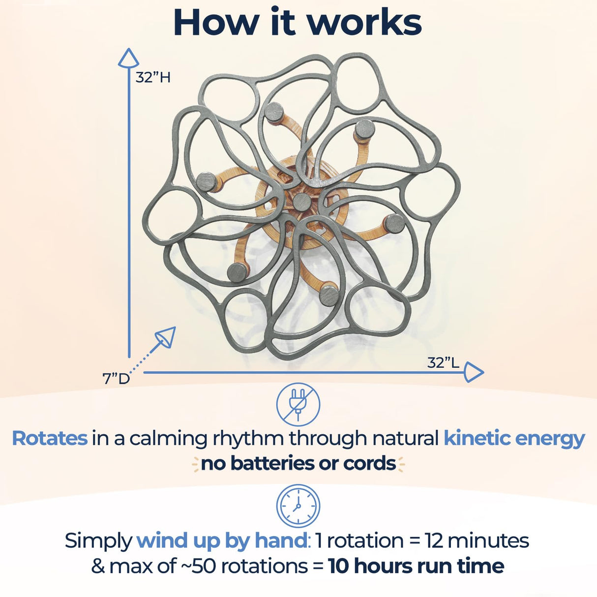 Mindsight Moving Kinetic Wall Art - Wind up to power peaceful motion (no battery) - Calming Wall Décor for Living Room, Office, Bedroom, Kitchen - Hand Crafted Wood - Ripple, Canyon Brown