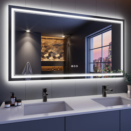 60x30 Inch LED Bathroom Mirror with Lights, Color Changing RGD Backlit and Front Light Mirror,Lighted Vanity Mirrors for Bathroom Wall, Dimmable, Anti-Fog,Shatterproof,Memory