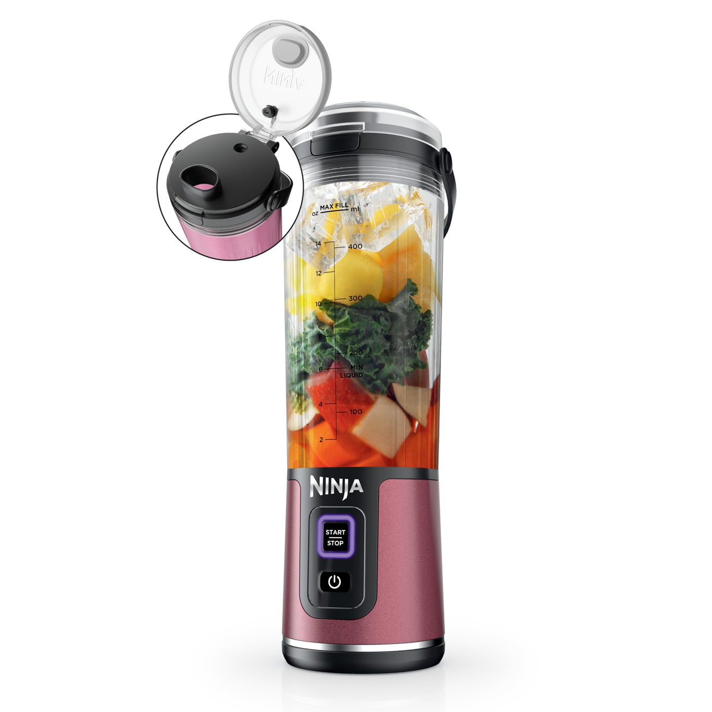 Ninja BC155PS Blast Two-Pack Portable Blender, Cordless, 18oz. Vessel, Personal Blender-for Shakes & Smoothies, BPA Free, Leakproof-Lid & Sip Spout, Rechargeable, Dishwasher Safe Parts, Peach & Stone